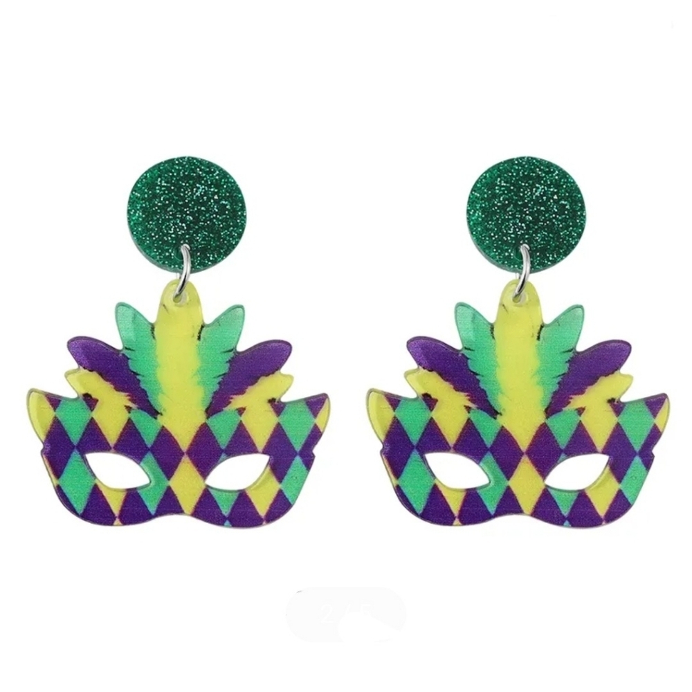 Mardi Gras Mask Earrings Colorful Carnival